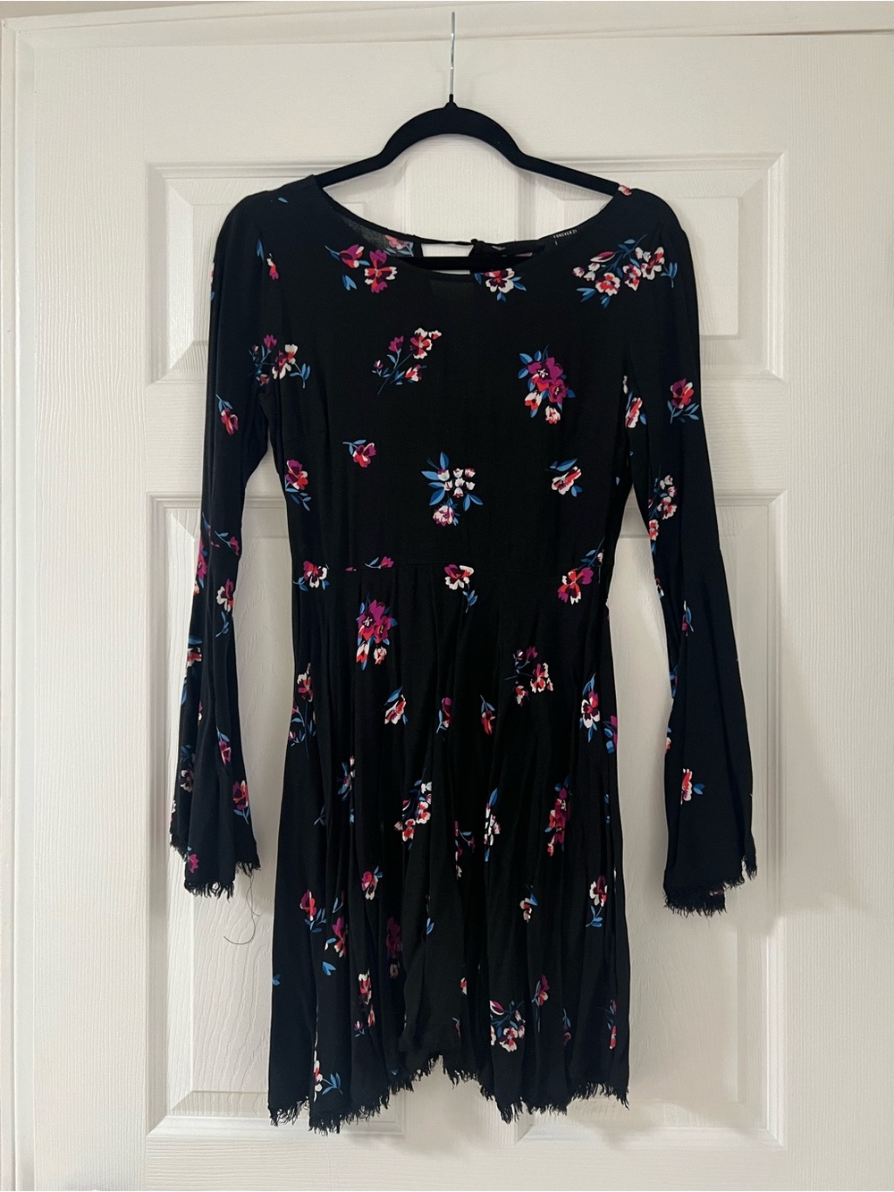 Forever 21 Black Floral Bell-Sleeve Mini Dress